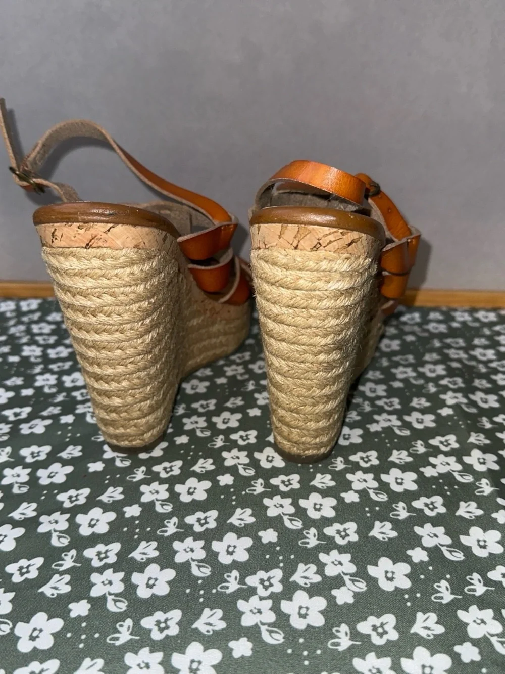 Mossimo Supply Co. Cognac Brown Leather Wedge Sandals